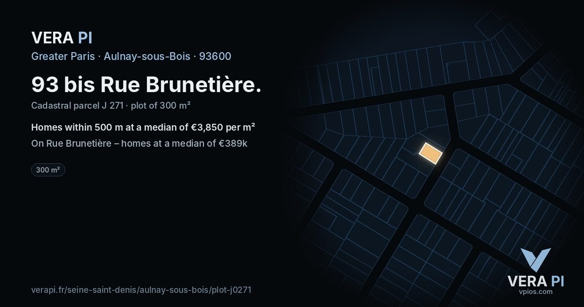 93 bis Rue Brunetière, Aulnay-sous-Bois at night – the plot lit, the parcels around coloured by the prices near them