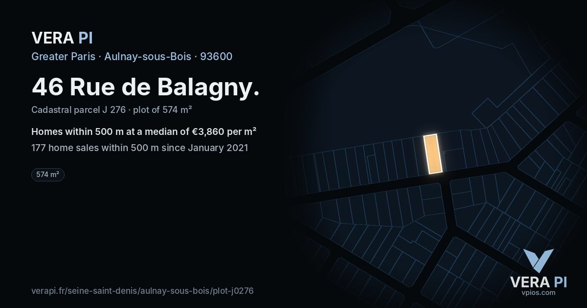 46 Rue de Balagny, Aulnay-sous-Bois at night – the plot lit, the parcels around coloured by the prices near them
