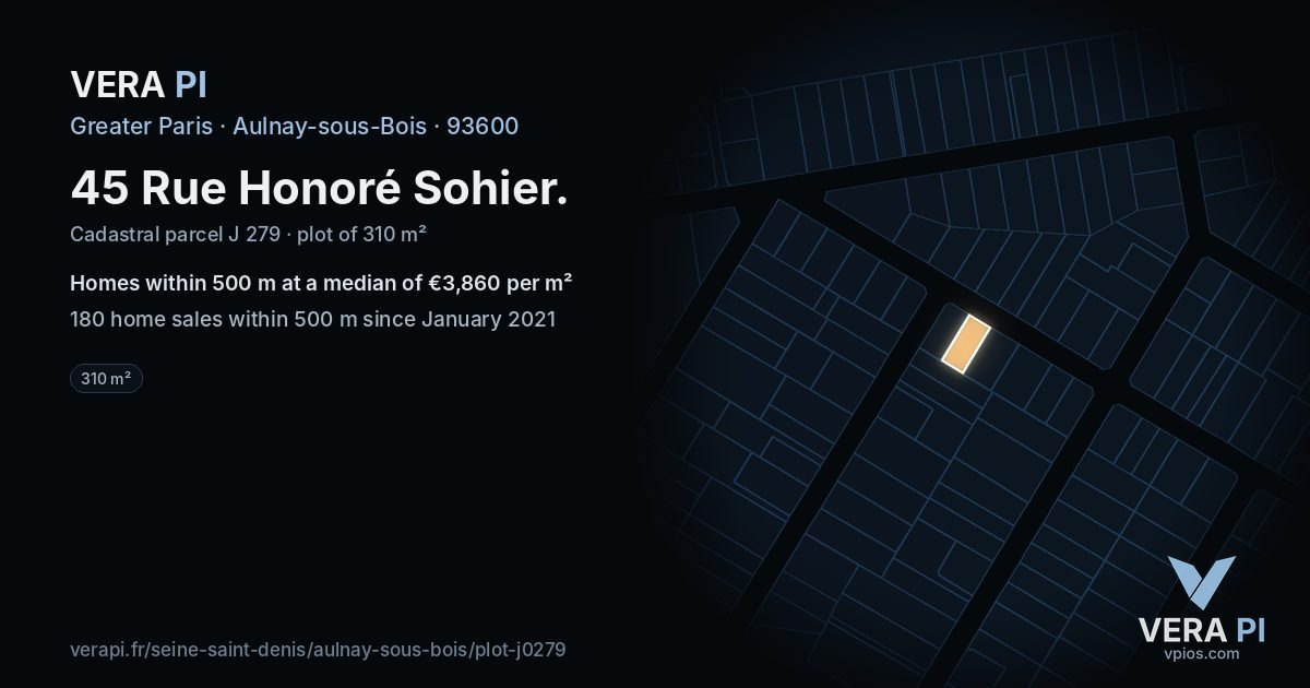 45 Rue Honoré Sohier, Aulnay-sous-Bois at night – the plot lit, the parcels around coloured by the prices near them