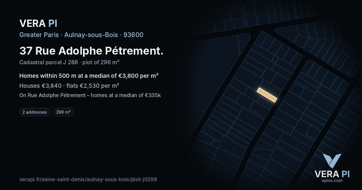 37 Rue Adolphe Pétrement, Aulnay-sous-Bois at night – the plot lit, the parcels around coloured by the prices near them