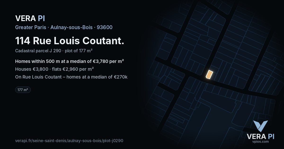 114 Rue Louis Coutant, Aulnay-sous-Bois at night – the plot lit, the parcels around coloured by the prices near them