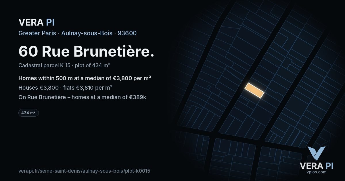 60 Rue Brunetière, Aulnay-sous-Bois at night – the plot lit, the parcels around coloured by the prices near them