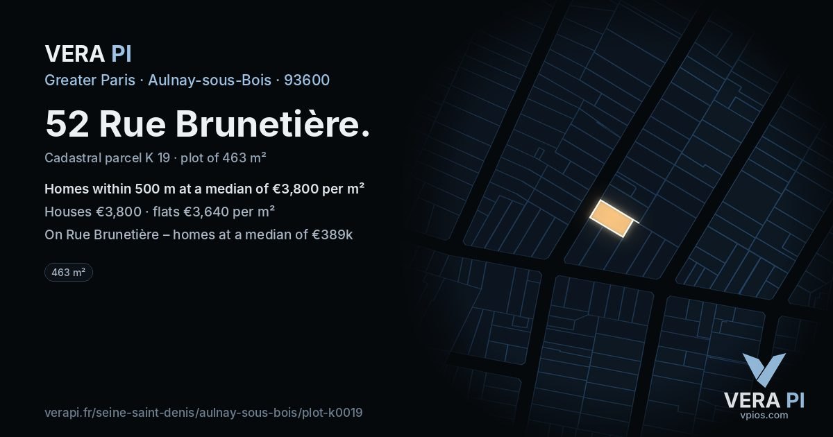 52 Rue Brunetière, Aulnay-sous-Bois at night – the plot lit, the parcels around coloured by the prices near them