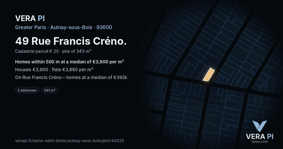 49 Rue Francis Créno, Aulnay-sous-Bois at night – the plot lit, the parcels around coloured by the prices near them