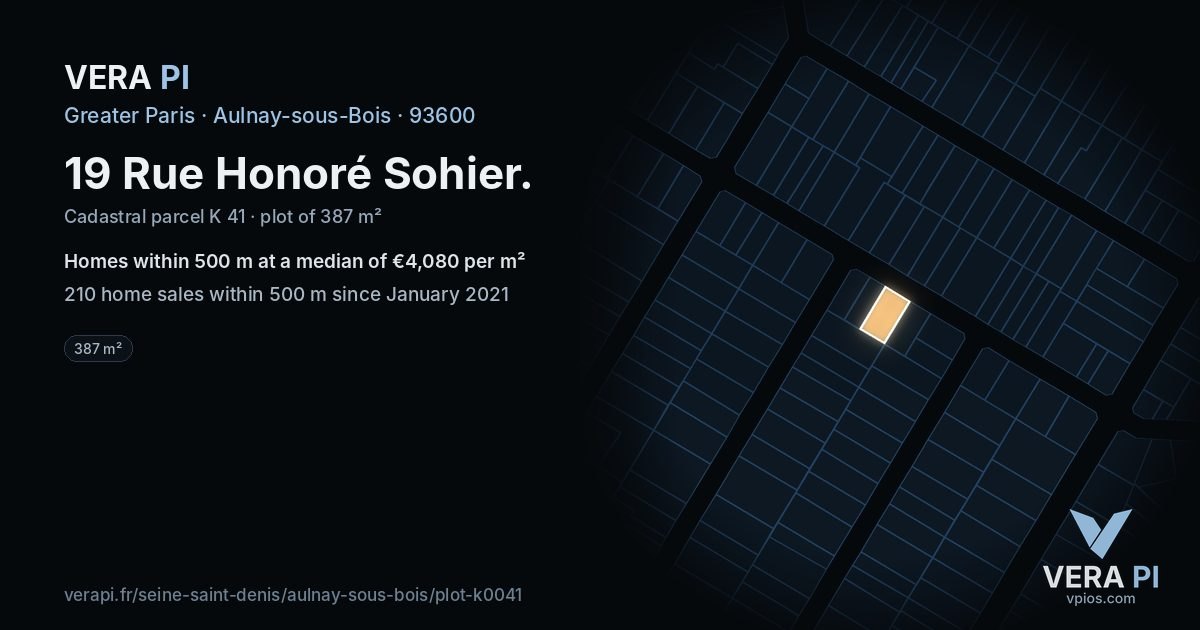 19 Rue Honoré Sohier, Aulnay-sous-Bois at night – the plot lit, the parcels around coloured by the prices near them