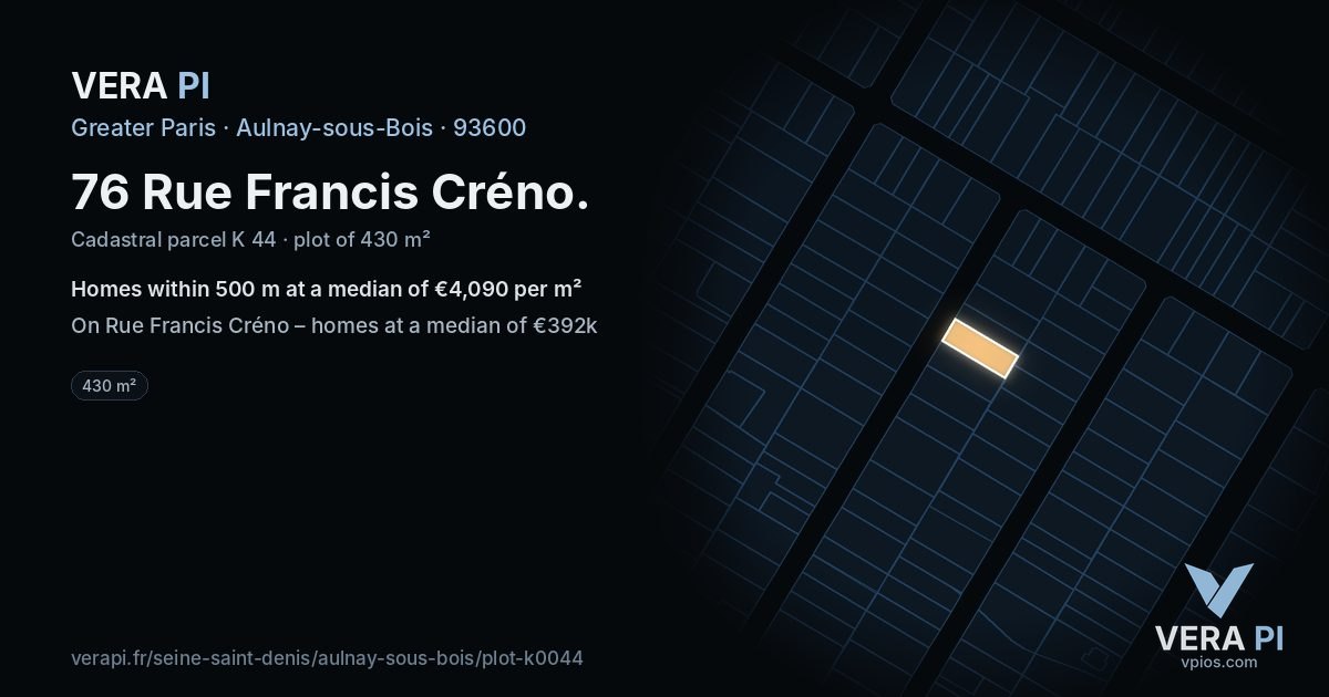 76 Rue Francis Créno, Aulnay-sous-Bois at night – the plot lit, the parcels around coloured by the prices near them