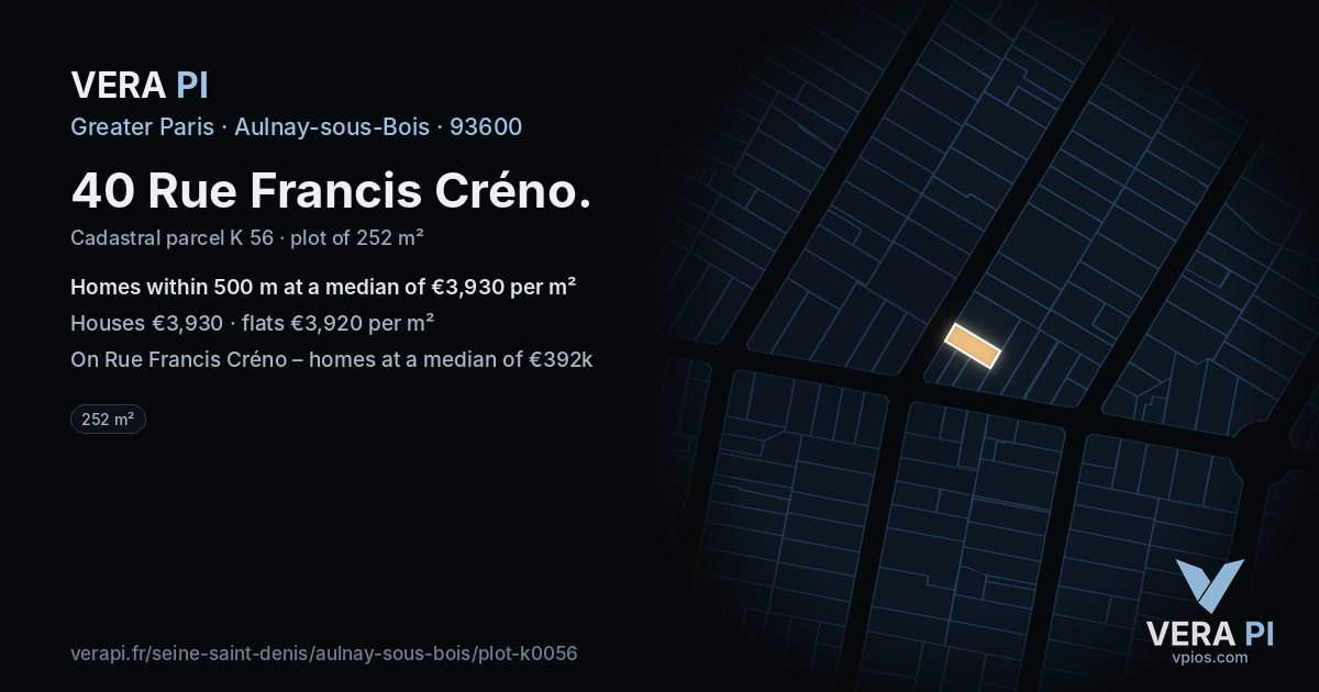 40 Rue Francis Créno, Aulnay-sous-Bois at night – the plot lit, the parcels around coloured by the prices near them