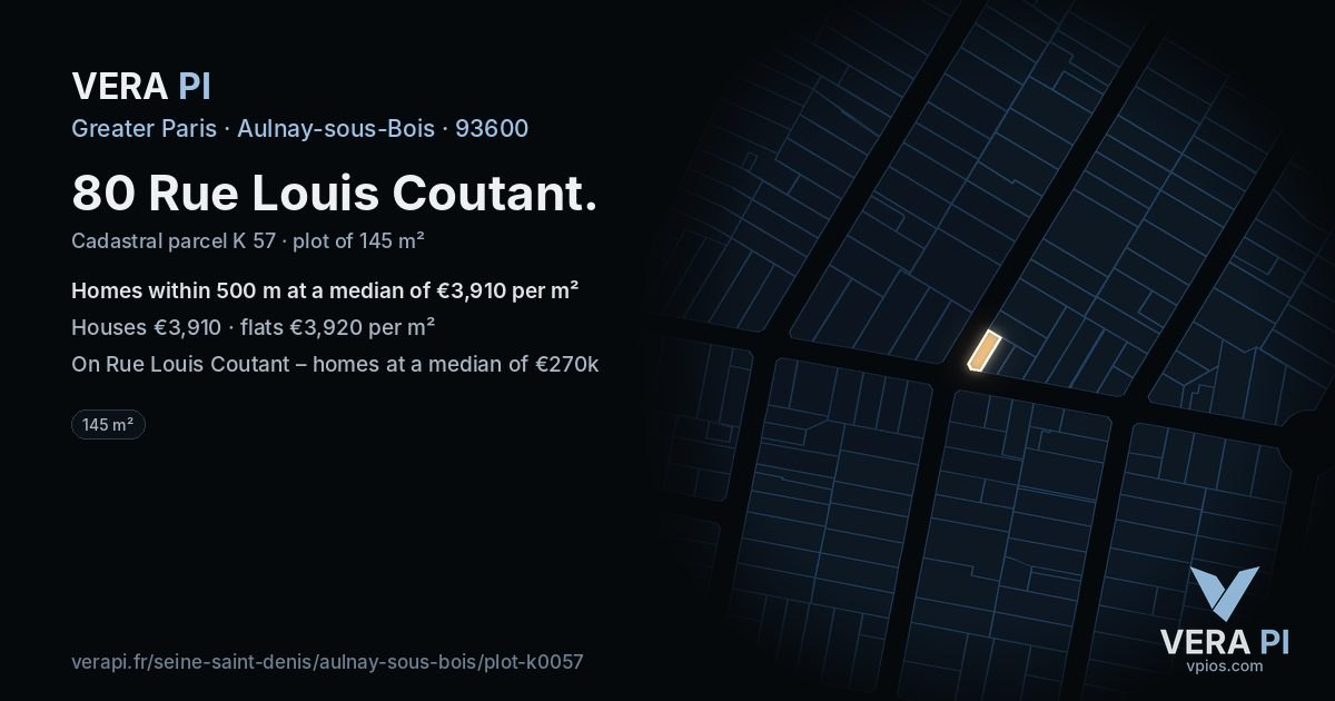 80 Rue Louis Coutant, Aulnay-sous-Bois at night – the plot lit, the parcels around coloured by the prices near them