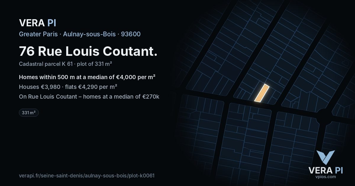 76 Rue Louis Coutant, Aulnay-sous-Bois at night – the plot lit, the parcels around coloured by the prices near them