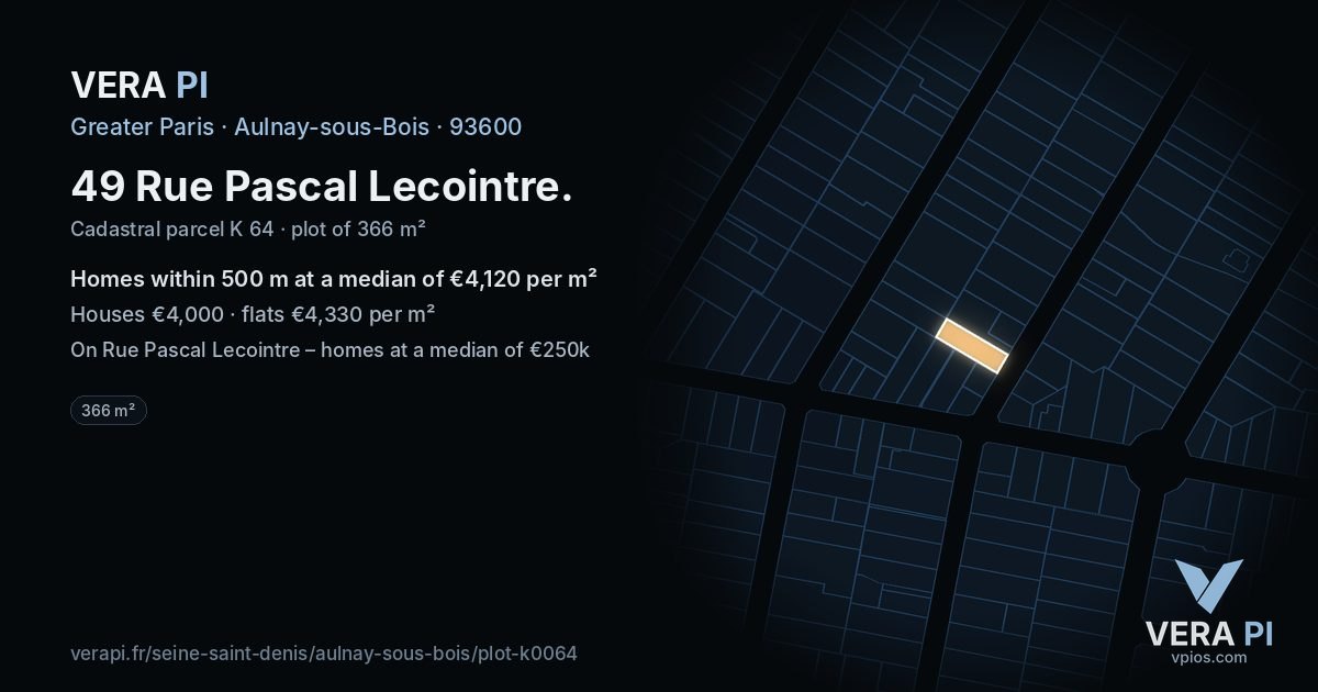 49 Rue Pascal Lecointre, Aulnay-sous-Bois at night – the plot lit, the parcels around coloured by the prices near them