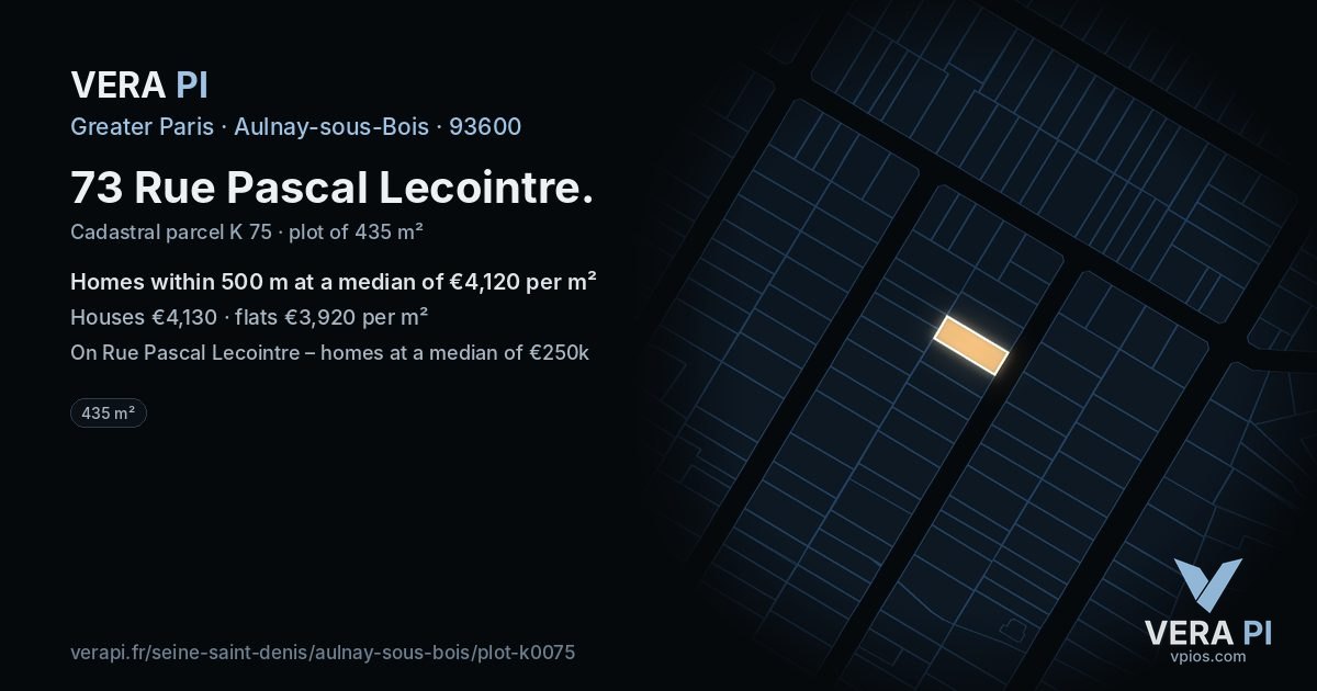 73 Rue Pascal Lecointre, Aulnay-sous-Bois at night – the plot lit, the parcels around coloured by the prices near them