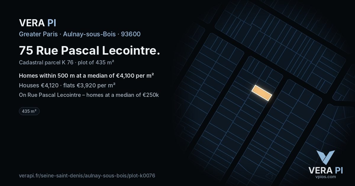 75 Rue Pascal Lecointre, Aulnay-sous-Bois at night – the plot lit, the parcels around coloured by the prices near them