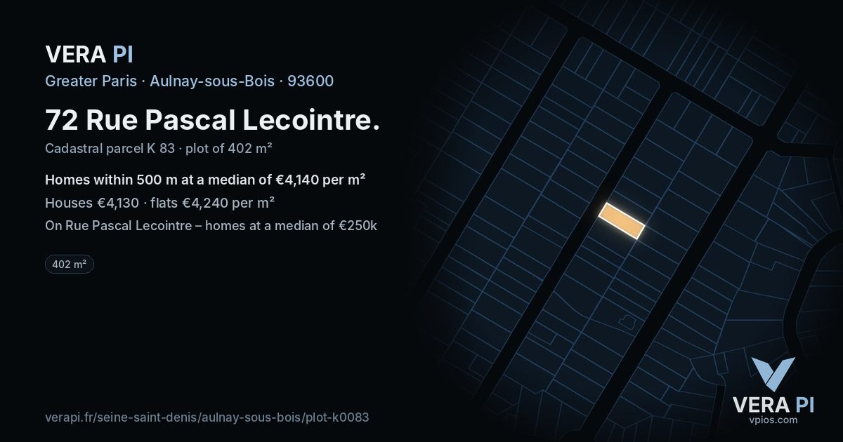 72 Rue Pascal Lecointre, Aulnay-sous-Bois at night – the plot lit, the parcels around coloured by the prices near them