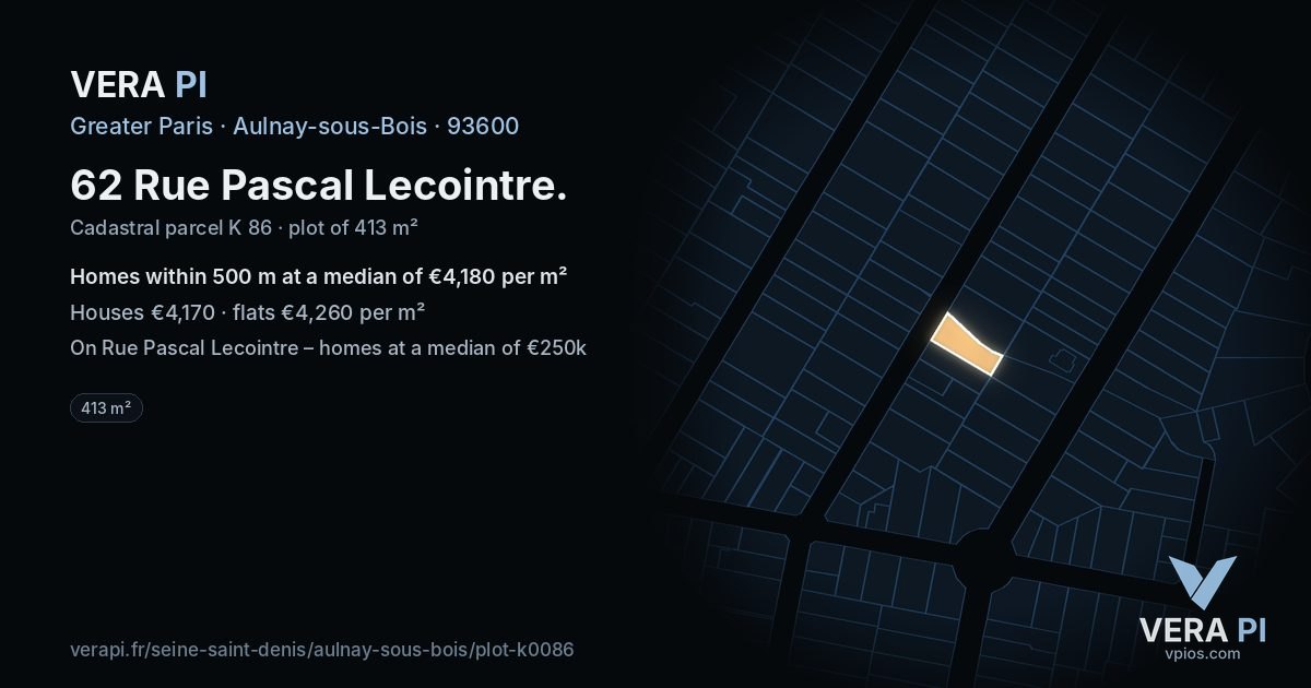 62 Rue Pascal Lecointre, Aulnay-sous-Bois at night – the plot lit, the parcels around coloured by the prices near them