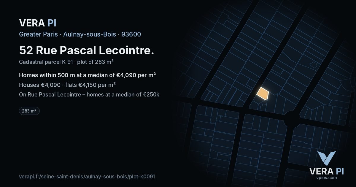 52 Rue Pascal Lecointre, Aulnay-sous-Bois at night – the plot lit, the parcels around coloured by the prices near them