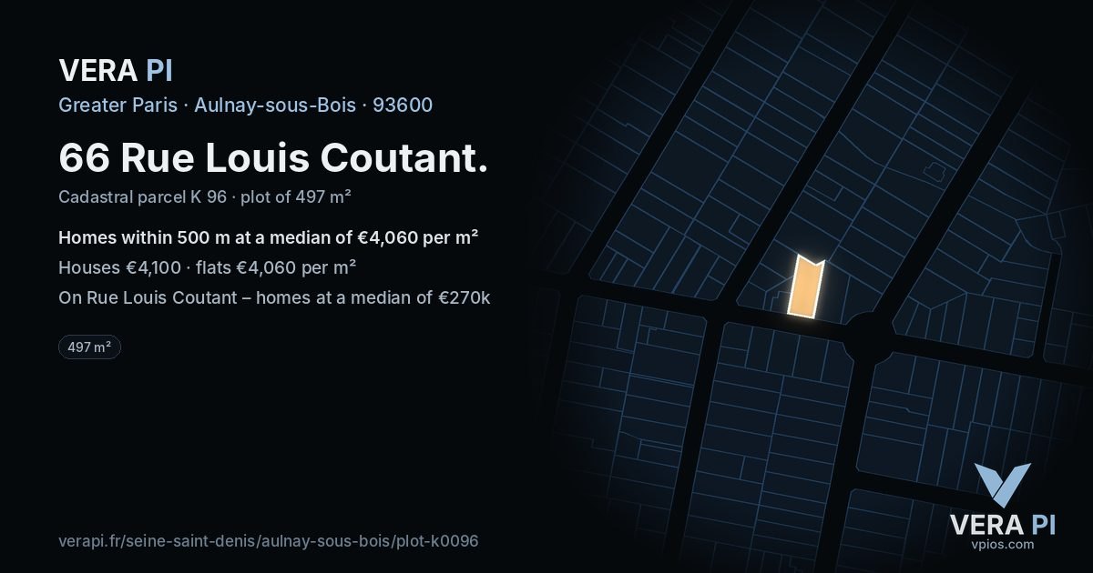 66 Rue Louis Coutant, Aulnay-sous-Bois at night – the plot lit, the parcels around coloured by the prices near them