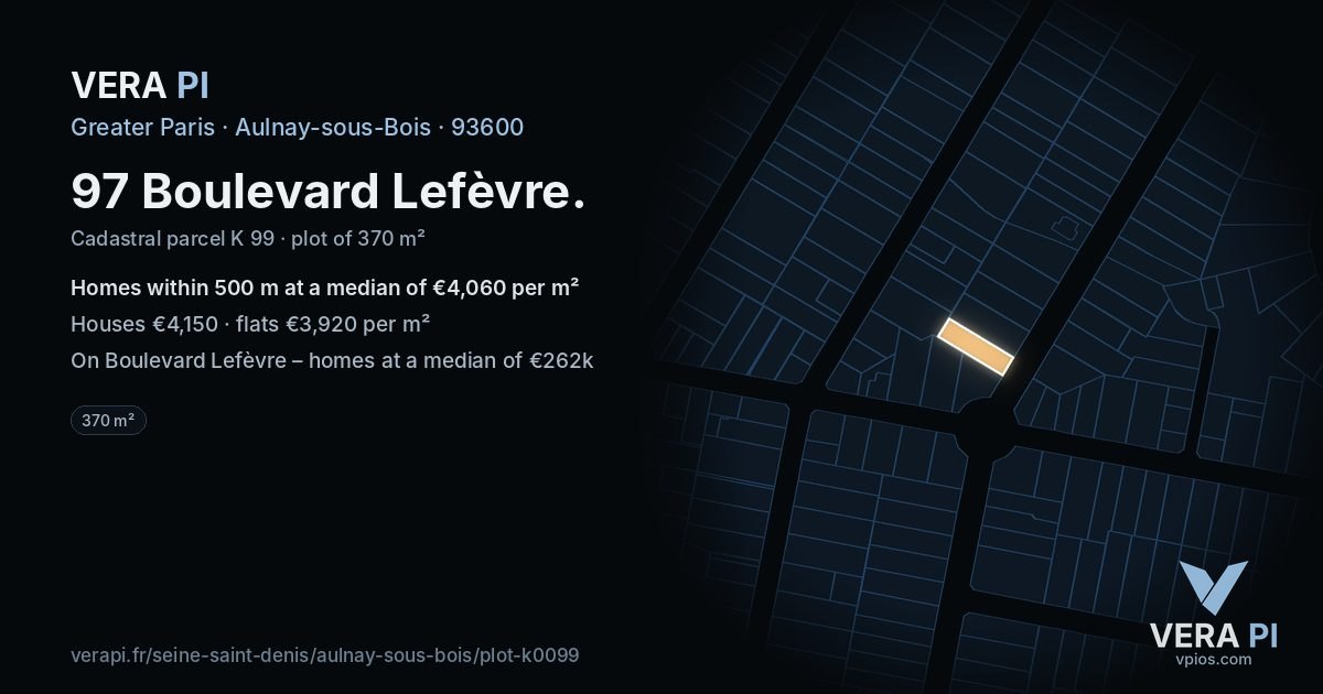 97 Boulevard Lefèvre, Aulnay-sous-Bois at night – the plot lit, the parcels around coloured by the prices near them