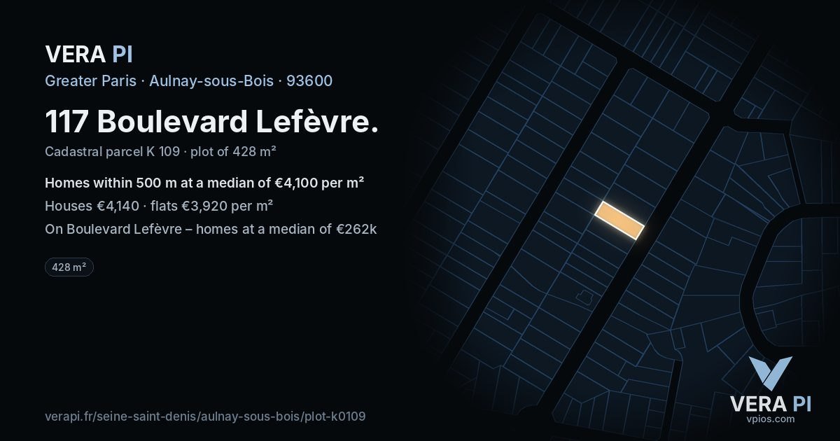 117 Boulevard Lefèvre, Aulnay-sous-Bois at night – the plot lit, the parcels around coloured by the prices near them