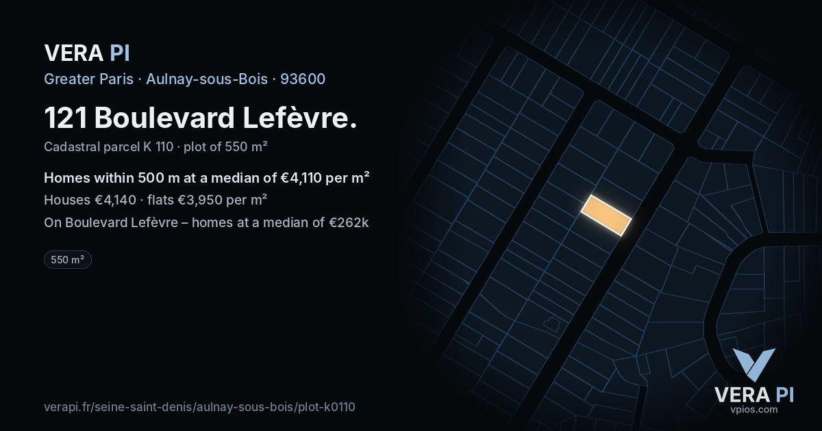 121 Boulevard Lefèvre, Aulnay-sous-Bois at night – the plot lit, the parcels around coloured by the prices near them