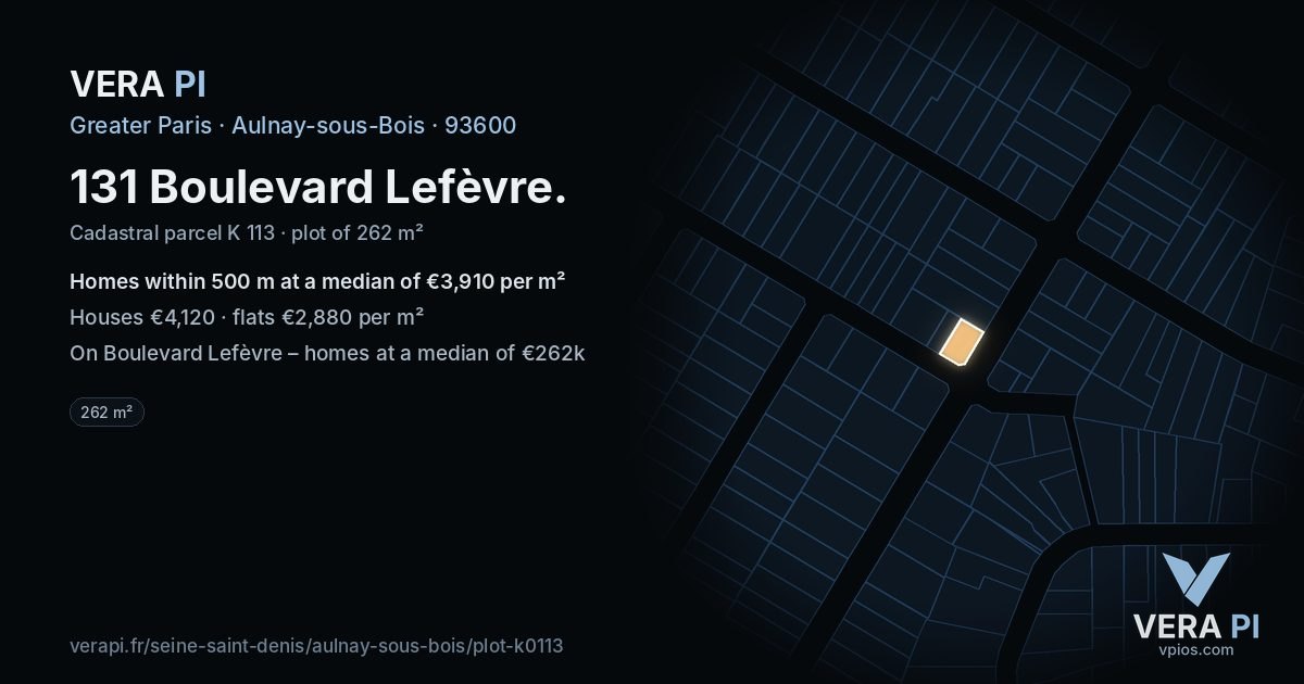 131 Boulevard Lefèvre, Aulnay-sous-Bois at night – the plot lit, the parcels around coloured by the prices near them