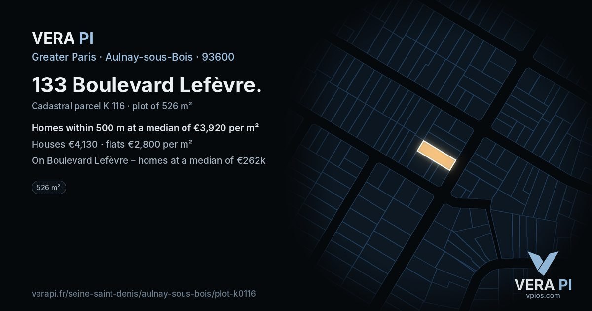 133 Boulevard Lefèvre, Aulnay-sous-Bois at night – the plot lit, the parcels around coloured by the prices near them