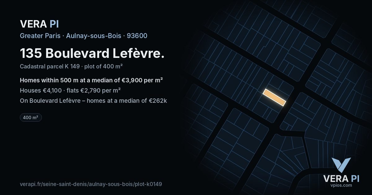135 Boulevard Lefèvre, Aulnay-sous-Bois at night – the plot lit, the parcels around coloured by the prices near them