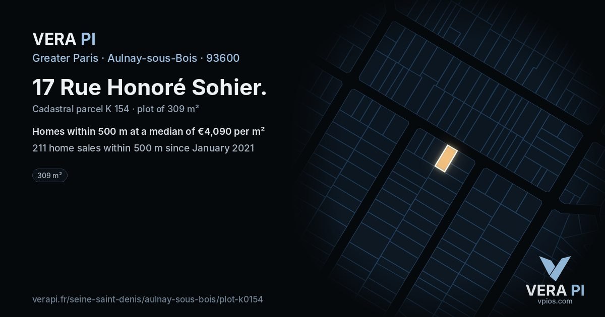 17 Rue Honoré Sohier, Aulnay-sous-Bois at night – the plot lit, the parcels around coloured by the prices near them