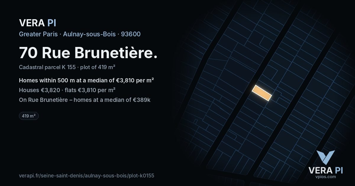 70 Rue Brunetière, Aulnay-sous-Bois at night – the plot lit, the parcels around coloured by the prices near them