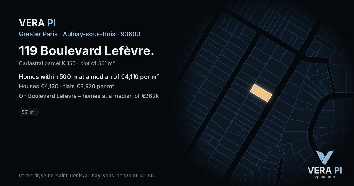 119 Boulevard Lefèvre, Aulnay-sous-Bois at night – the plot lit, the parcels around coloured by the prices near them
