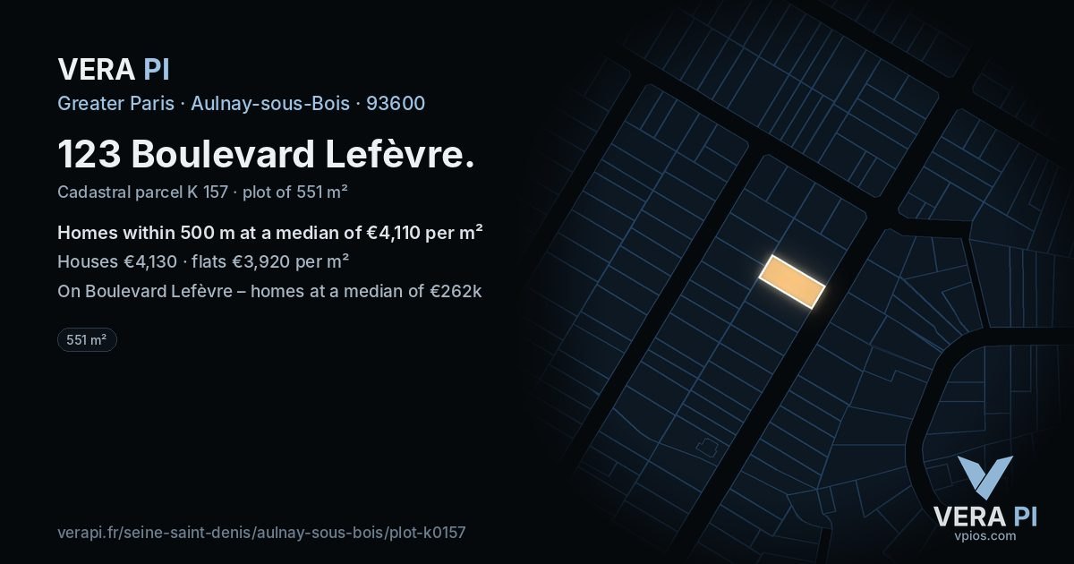 123 Boulevard Lefèvre, Aulnay-sous-Bois at night – the plot lit, the parcels around coloured by the prices near them
