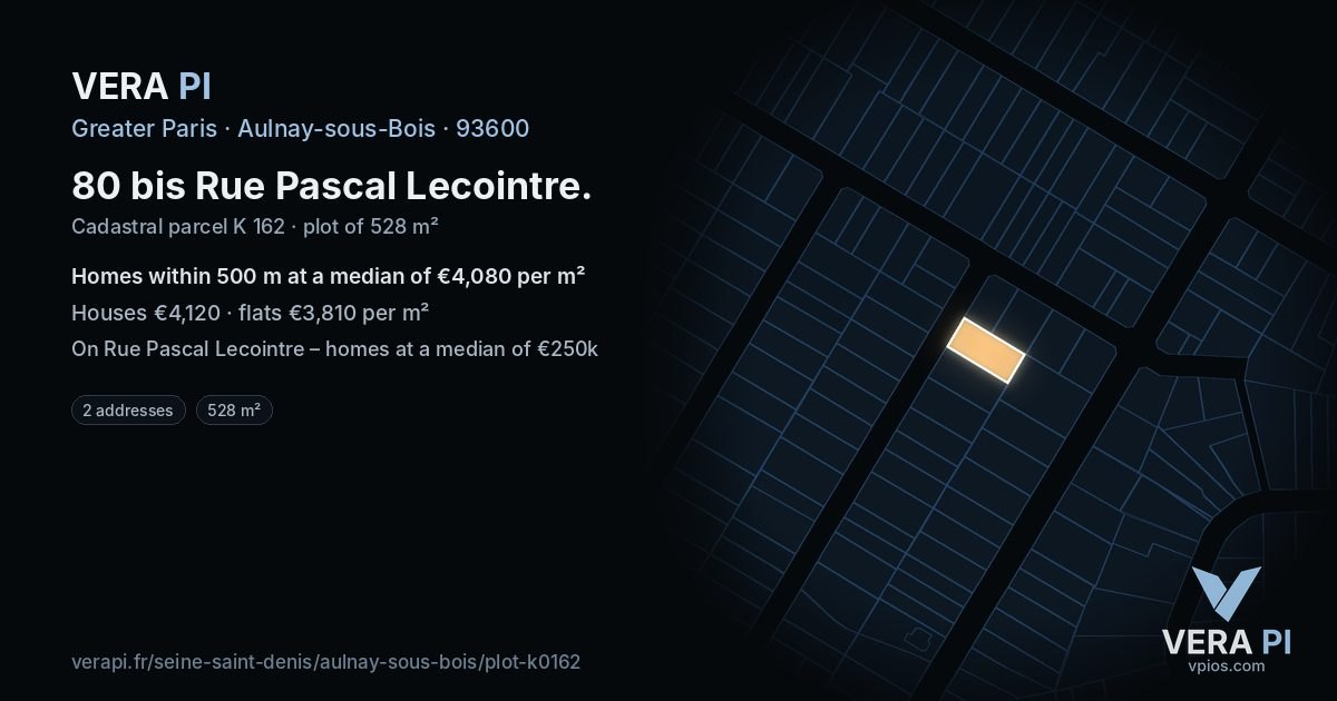 80 bis Rue Pascal Lecointre, Aulnay-sous-Bois at night – the plot lit, the parcels around coloured by the prices near them