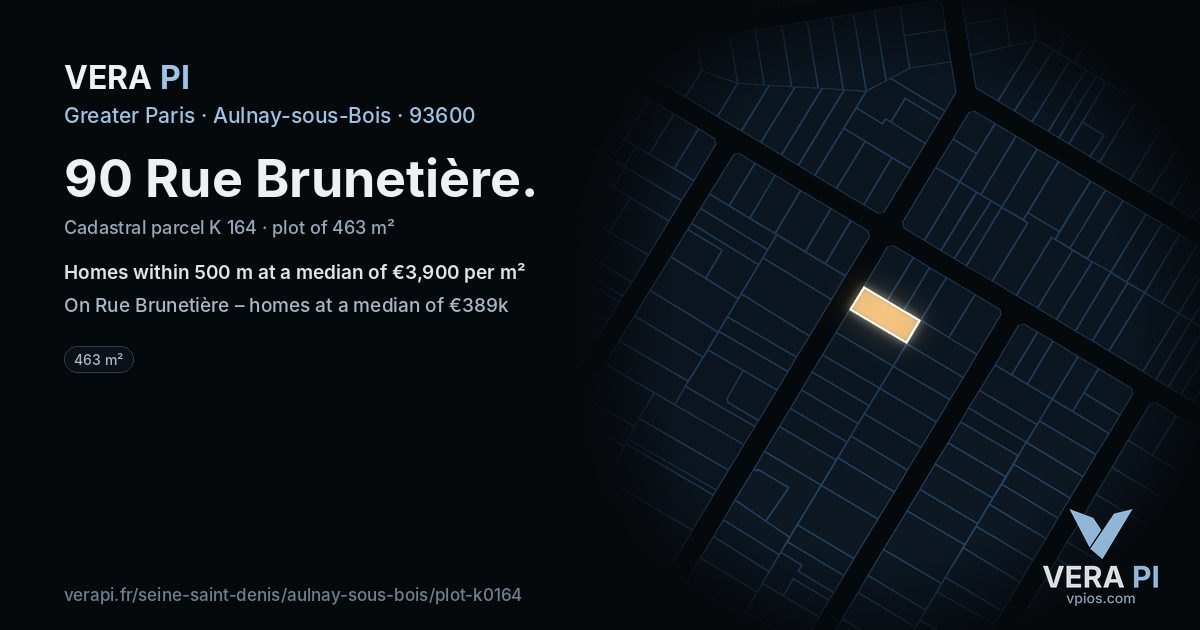 90 Rue Brunetière, Aulnay-sous-Bois at night – the plot lit, the parcels around coloured by the prices near them