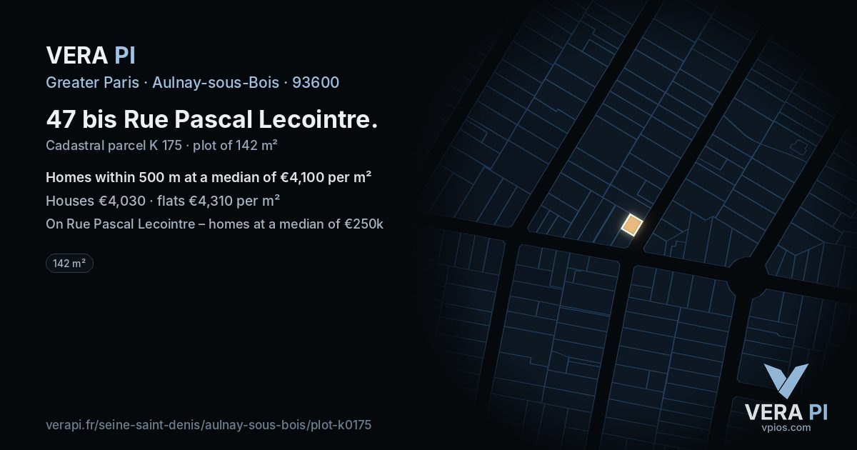 47 bis Rue Pascal Lecointre, Aulnay-sous-Bois at night – the plot lit, the parcels around coloured by the prices near them