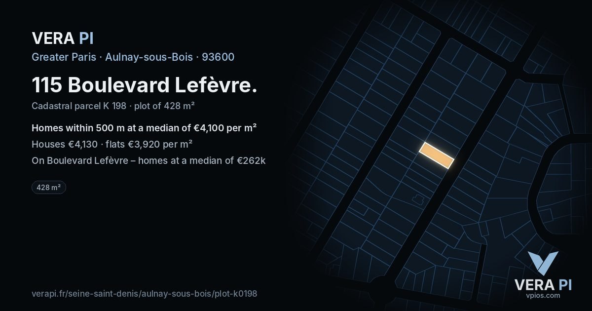 115 Boulevard Lefèvre, Aulnay-sous-Bois at night – the plot lit, the parcels around coloured by the prices near them