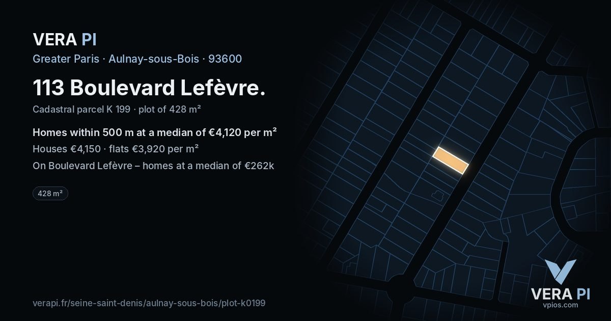 113 Boulevard Lefèvre, Aulnay-sous-Bois at night – the plot lit, the parcels around coloured by the prices near them