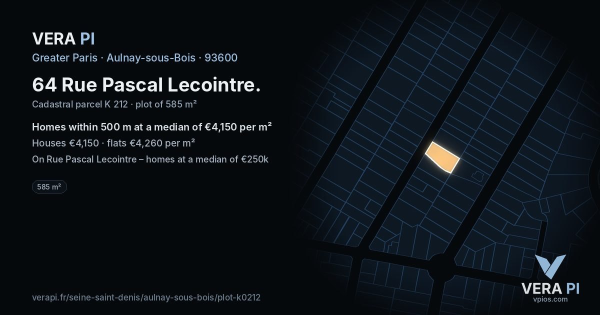 64 Rue Pascal Lecointre, Aulnay-sous-Bois at night – the plot lit, the parcels around coloured by the prices near them