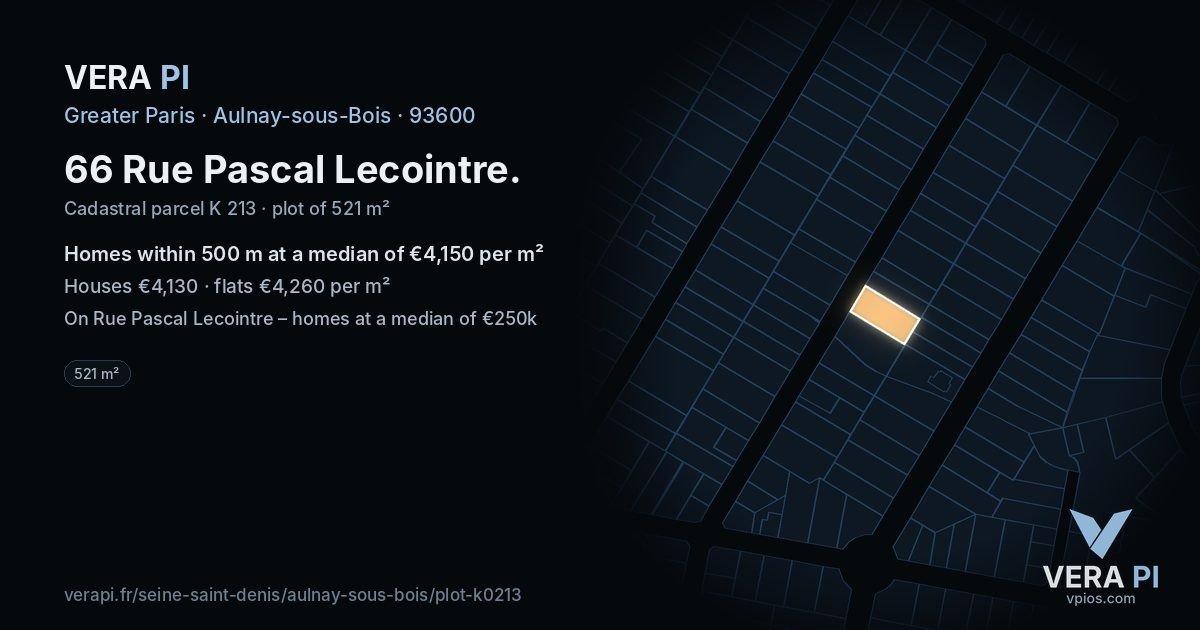 66 Rue Pascal Lecointre, Aulnay-sous-Bois at night – the plot lit, the parcels around coloured by the prices near them