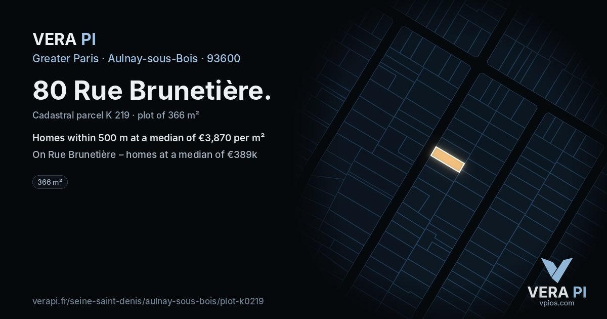 80 Rue Brunetière, Aulnay-sous-Bois at night – the plot lit, the parcels around coloured by the prices near them