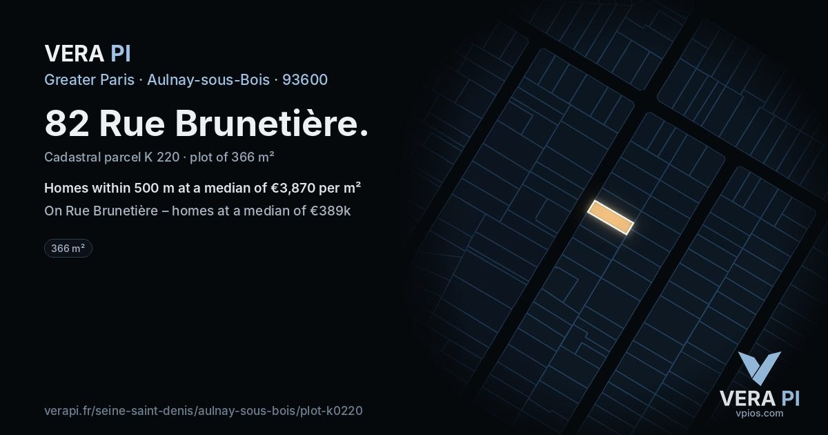 82 Rue Brunetière, Aulnay-sous-Bois at night – the plot lit, the parcels around coloured by the prices near them