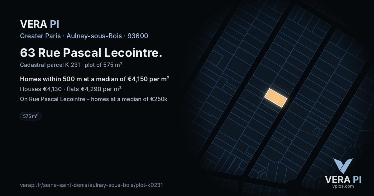 63 Rue Pascal Lecointre, Aulnay-sous-Bois at night – the plot lit, the parcels around coloured by the prices near them