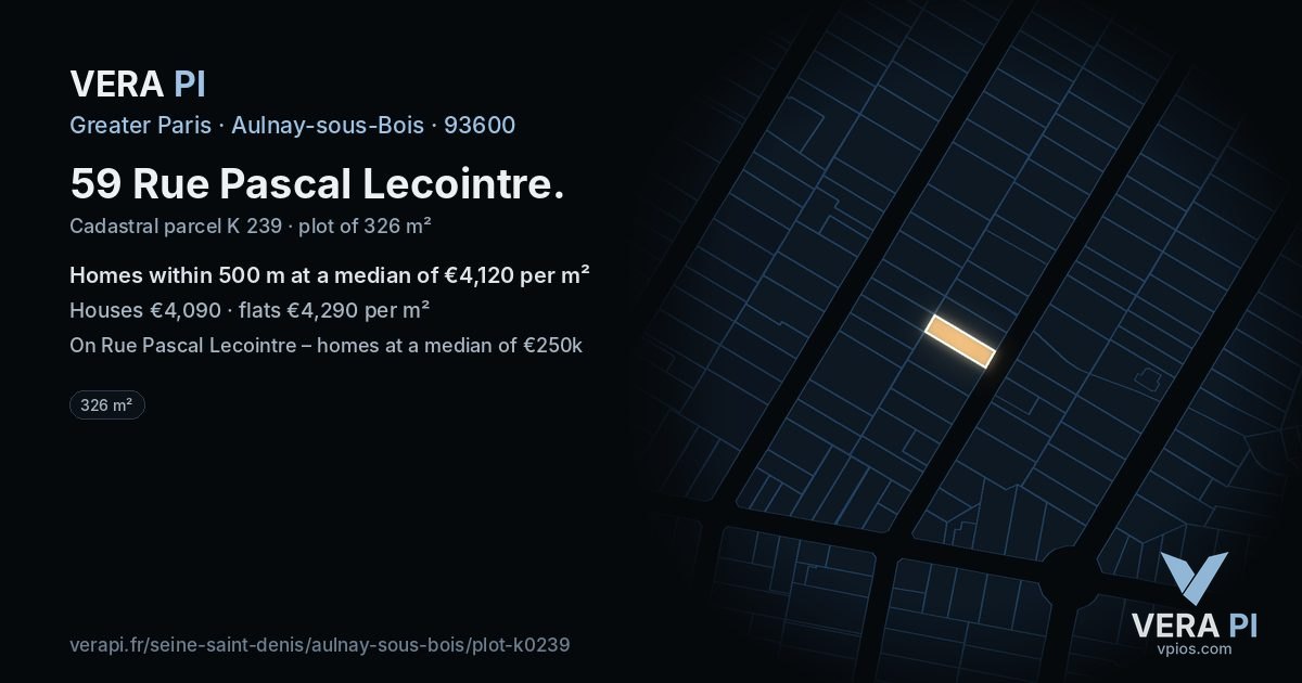 59 Rue Pascal Lecointre, Aulnay-sous-Bois at night – the plot lit, the parcels around coloured by the prices near them