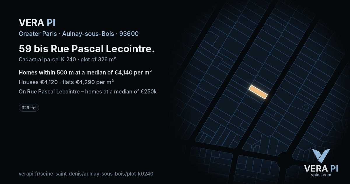59 bis Rue Pascal Lecointre, Aulnay-sous-Bois at night – the plot lit, the parcels around coloured by the prices near them
