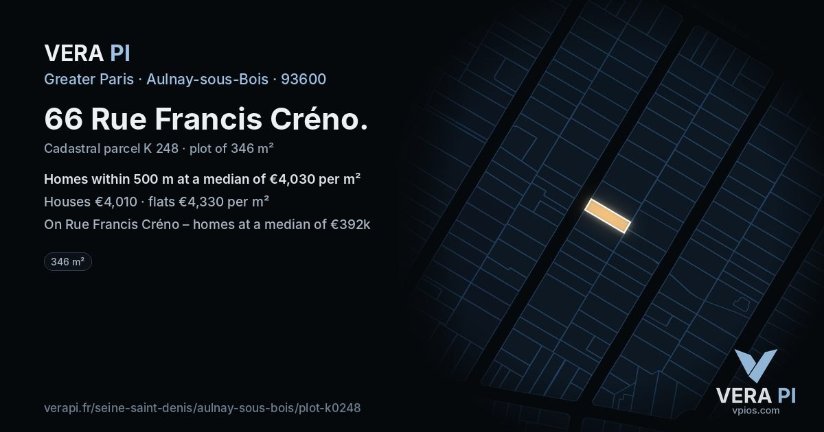 66 Rue Francis Créno, Aulnay-sous-Bois at night – the plot lit, the parcels around coloured by the prices near them