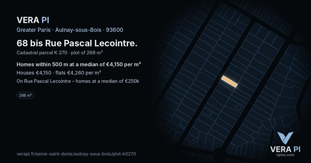 68 bis Rue Pascal Lecointre, Aulnay-sous-Bois at night – the plot lit, the parcels around coloured by the prices near them