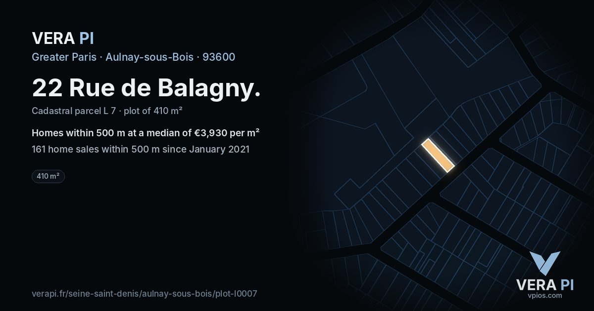 22 Rue de Balagny, Aulnay-sous-Bois at night – the plot lit, the parcels around coloured by the prices near them