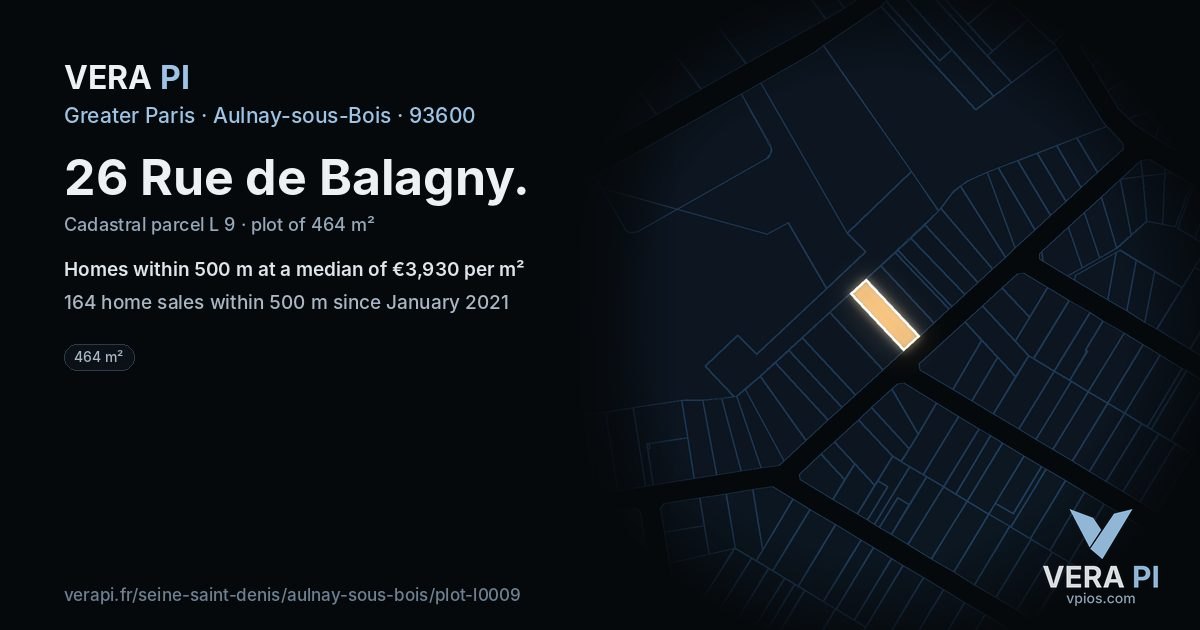 26 Rue de Balagny, Aulnay-sous-Bois at night – the plot lit, the parcels around coloured by the prices near them