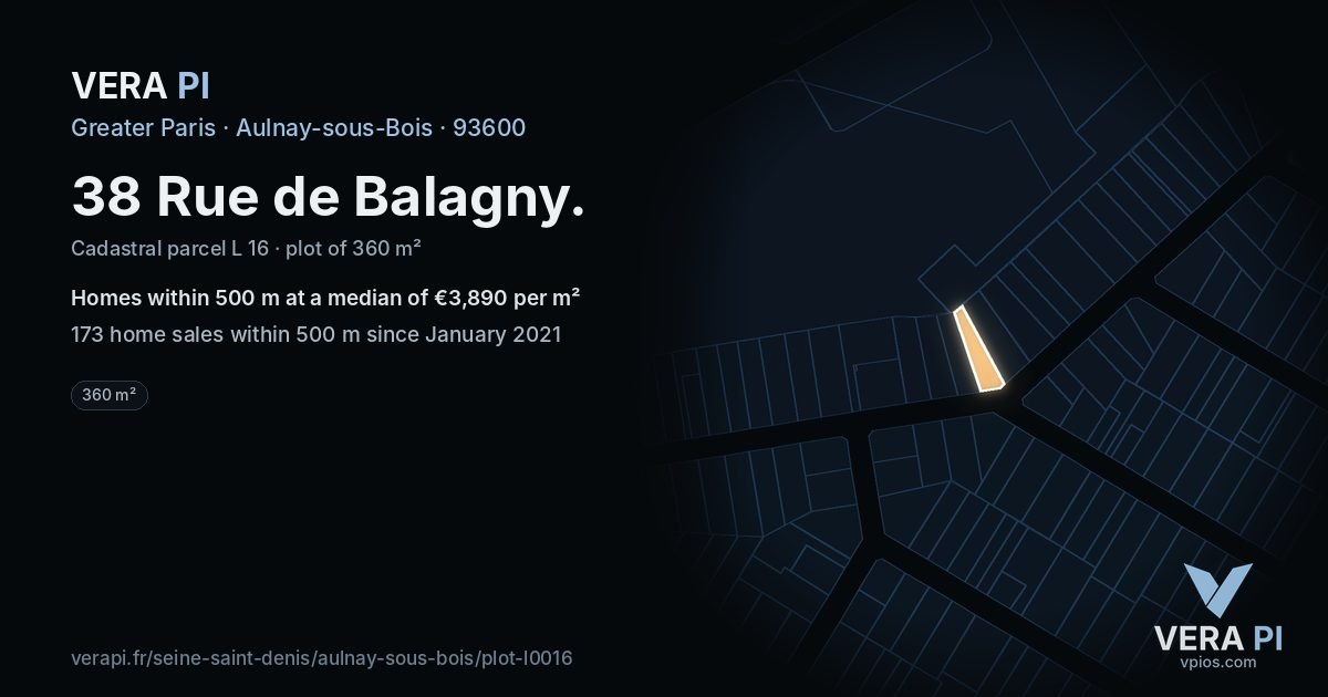 38 Rue de Balagny, Aulnay-sous-Bois at night – the plot lit, the parcels around coloured by the prices near them