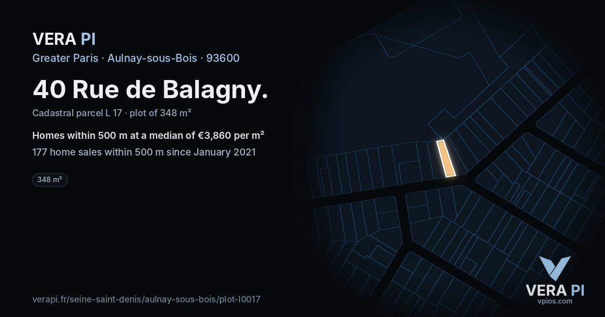 40 Rue de Balagny, Aulnay-sous-Bois at night – the plot lit, the parcels around coloured by the prices near them