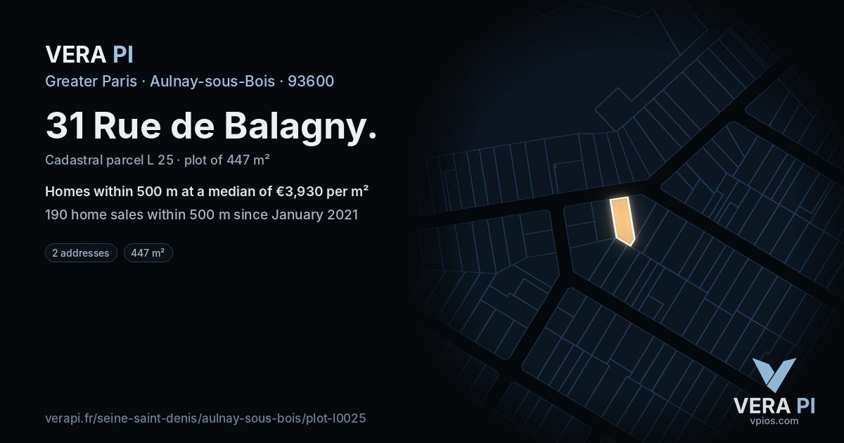 31 Rue de Balagny, Aulnay-sous-Bois at night – the plot lit, the parcels around coloured by the prices near them