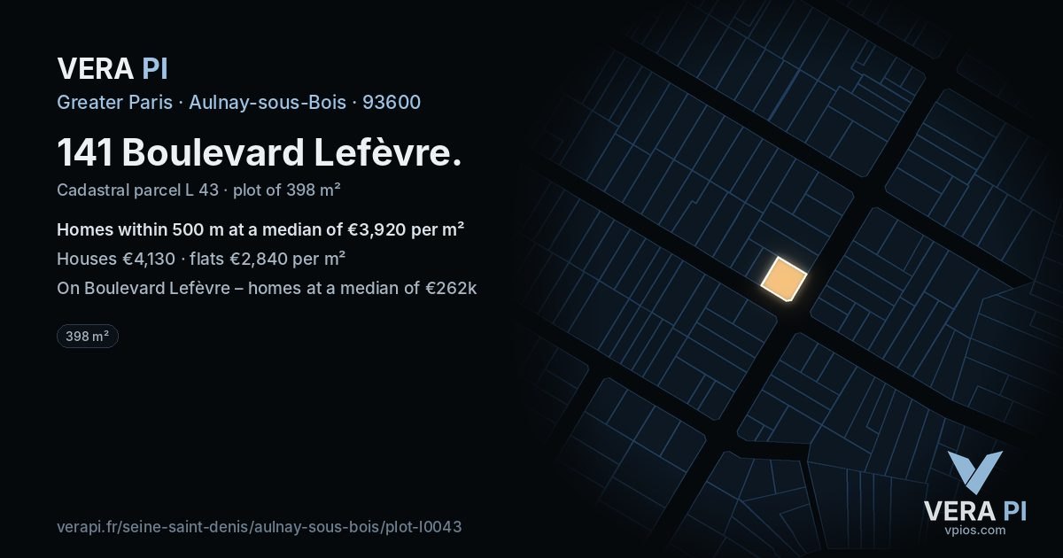 141 Boulevard Lefèvre, Aulnay-sous-Bois at night – the plot lit, the parcels around coloured by the prices near them